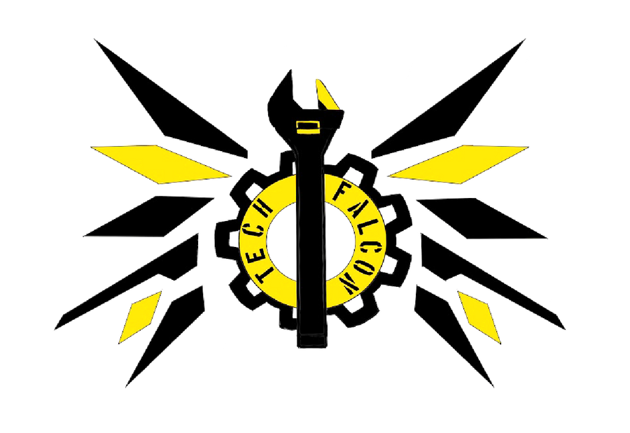 Logo Tech Falcon s křídly, ozubeným kolem a klíčem